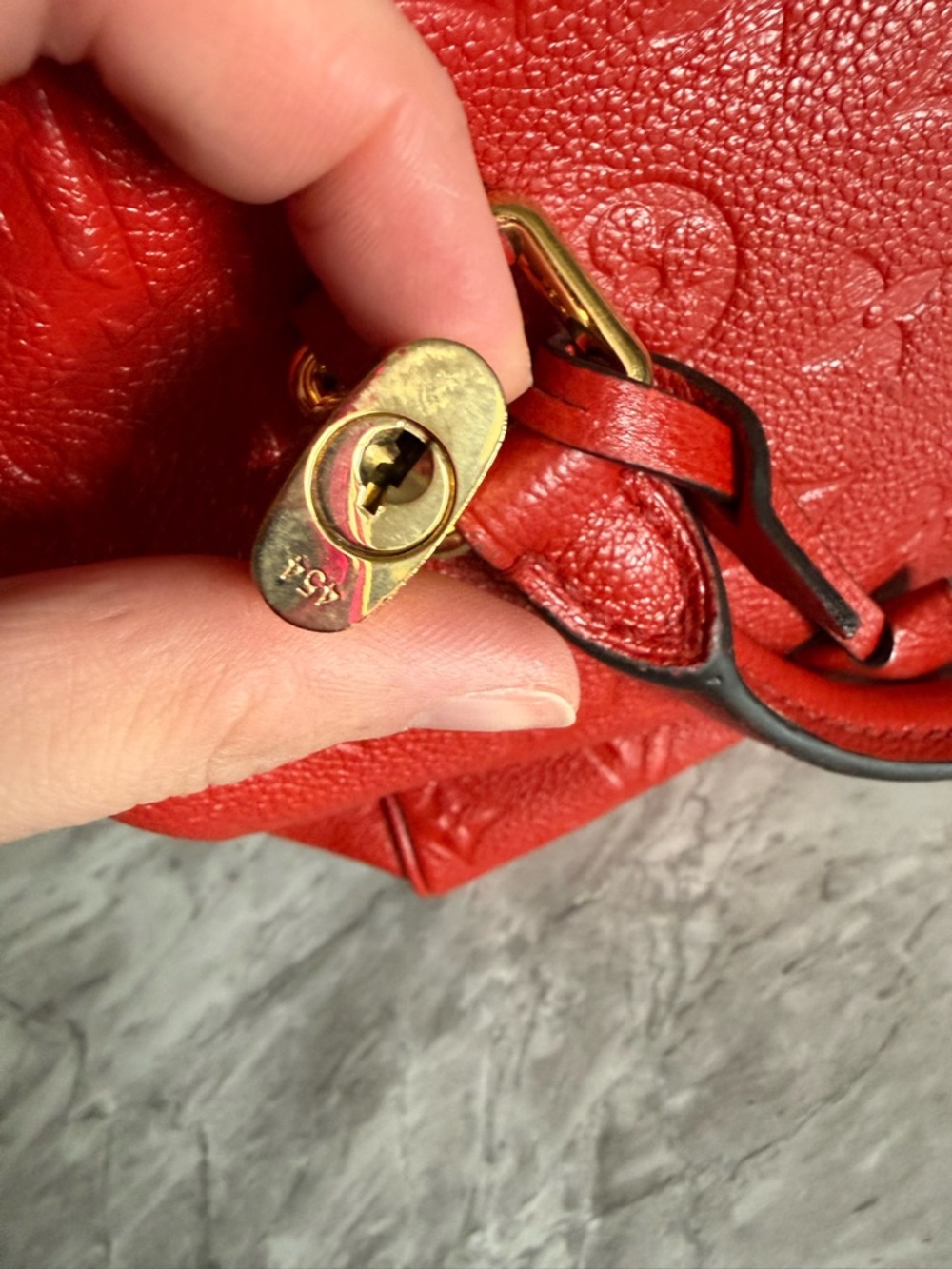 Louis Vuitton Red Monogram Embossed Satchel with Gold Hardware - Picture 12 of 12